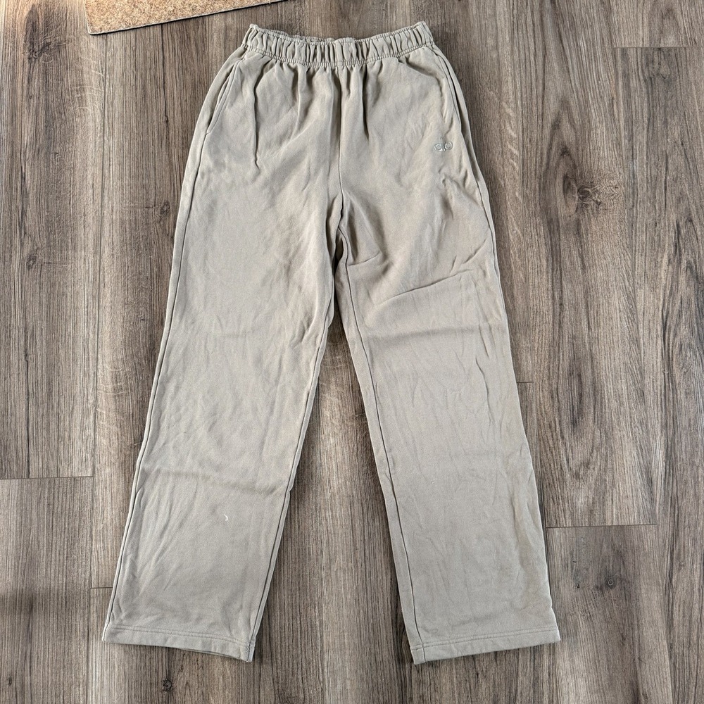 Alo Women's Tan/Gravel Accolade Sweatpants Wide Leg with Pockets Size Medium